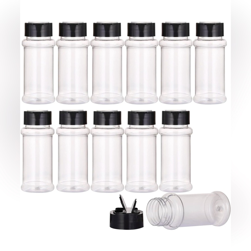 10 PACK - 3.3 Oz Plastic Spice Jars Bottles Containers with Black Screw